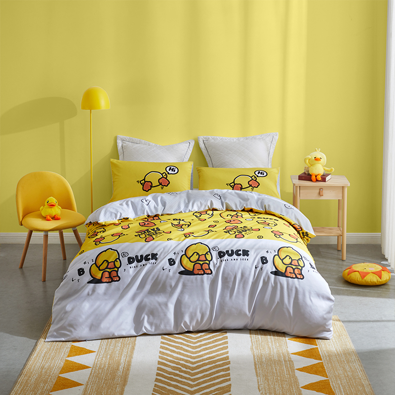 乐蜗家纺lovo周末沙滩游床品四件套 小黄鸭慵懒一刻四件套 美食一刻全