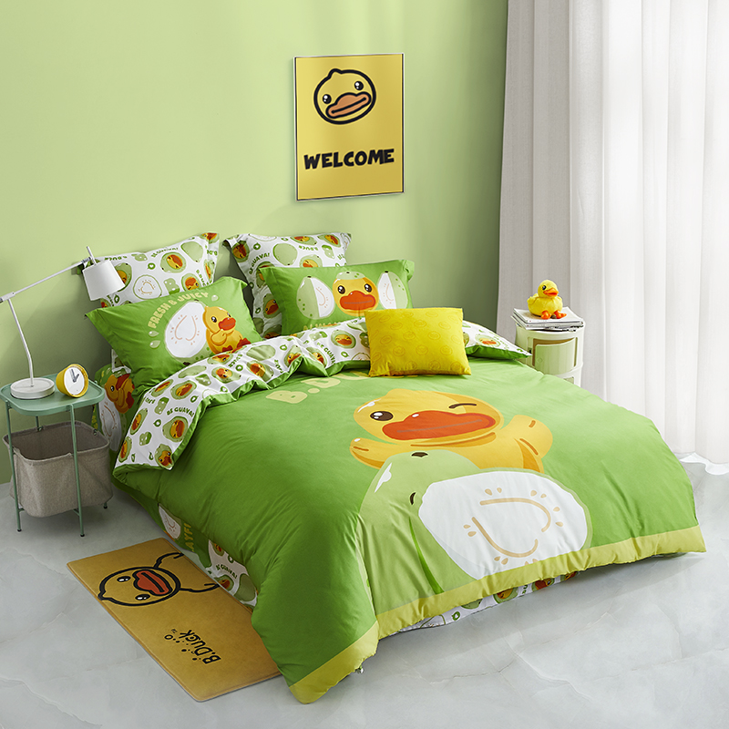 乐蜗家纺lovo周末沙滩游床品四件套 小黄鸭慵懒一刻四件套 美食一刻全
