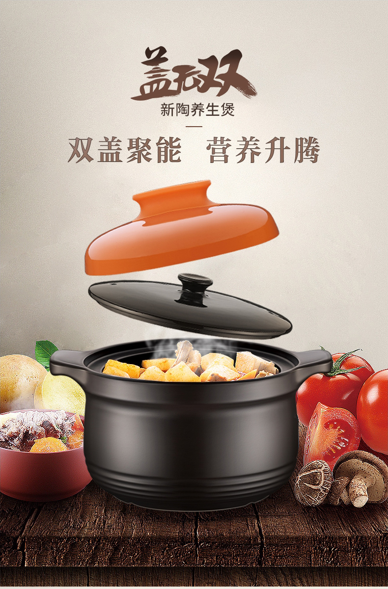 苏泊尔(supor)砂锅双盖家用炖锅陶瓷煲养生煲汤锅煲仔饭熬药中药煲