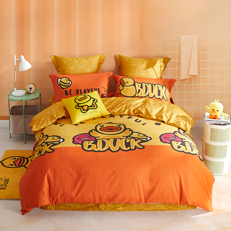 乐蜗家纺lovo周末沙滩游床品四件套 小黄鸭慵懒一刻四件套 美食一刻全