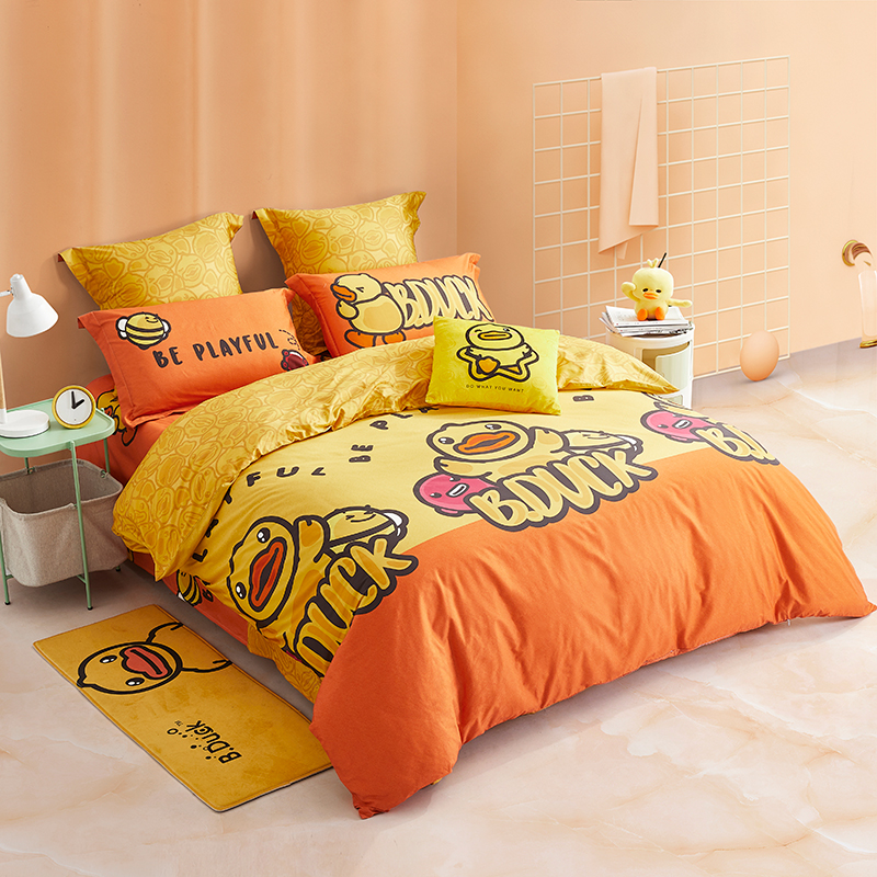 乐蜗家纺lovo周末沙滩游床品四件套 小黄鸭慵懒一刻四件套 美食一刻全
